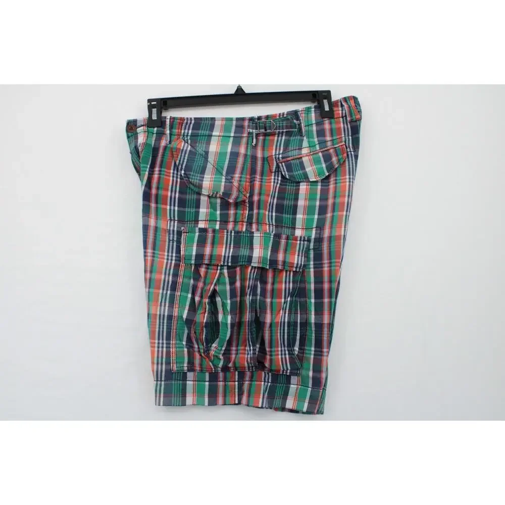 VTG Polo Ralph Lauren Cargo Shorts Mens 34 Madras Plaid Gorpcore Casual Pockets